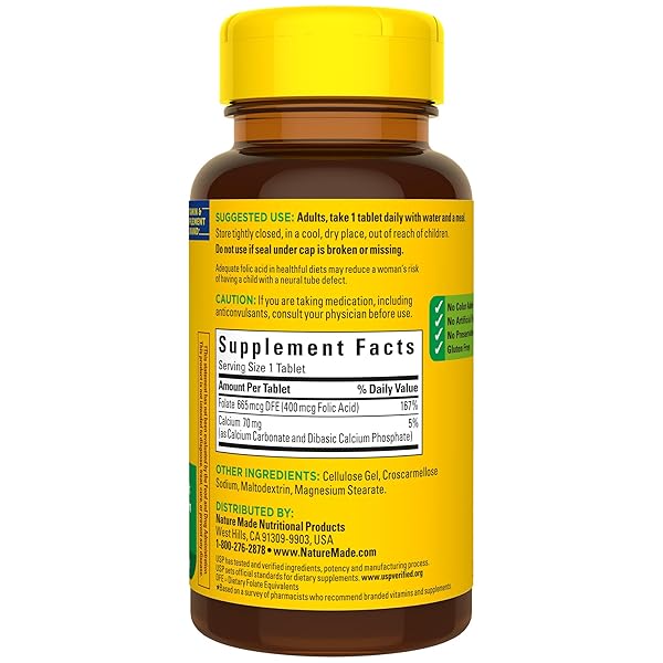 NATURE MADE FOLIC ACID 400 MCG (665 MCG DFE), DIETARY SUPPLEMENT FOR NERVOUS SYSTEM FUNCTION, 250 TABLETS, 250 DAY SUPPLY