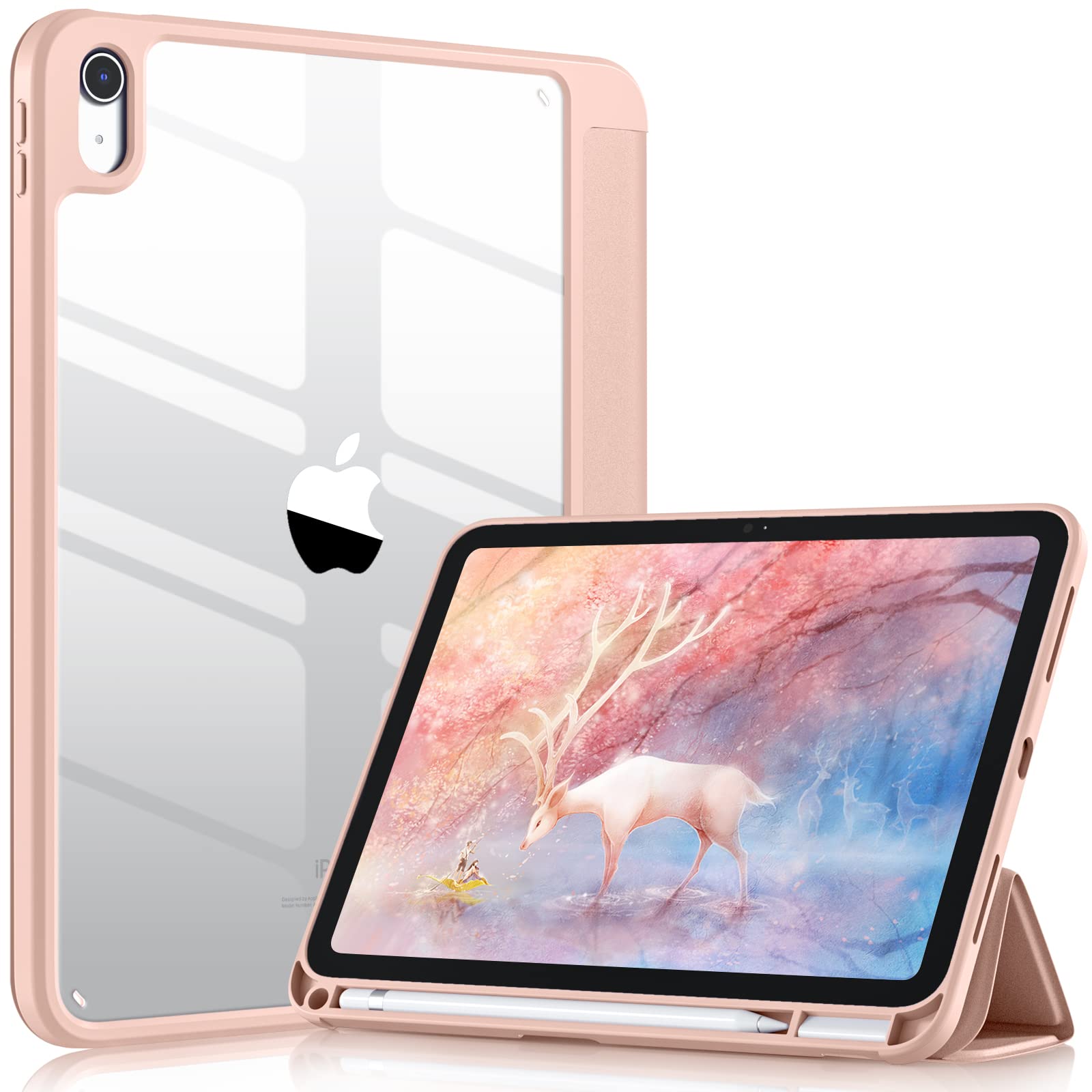 Photo 1 of Wenlaty Compatible with iPad (A16) 11th Generation Case 11 Inch 2025, for iPad 10th Generation 10.9 Inch 2022 with Pencil Holder, Trifold Stand Protective Clear Back Shell, Auto Wake/Sleep, Rose Pink