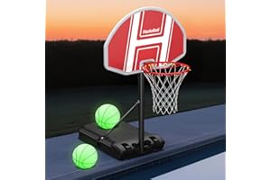 Haokelball Pool Basketball Hoop Outdoor Poolside Water Basketball Hoop with Adjustable Height 45"-59" Swimming Pool Basketball Game with 2 Balls and Pump (Red)