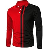 SOLY HUX Men's Golf Color Block Tennis Shirts Long Sleeve Collared Business T-Shirt