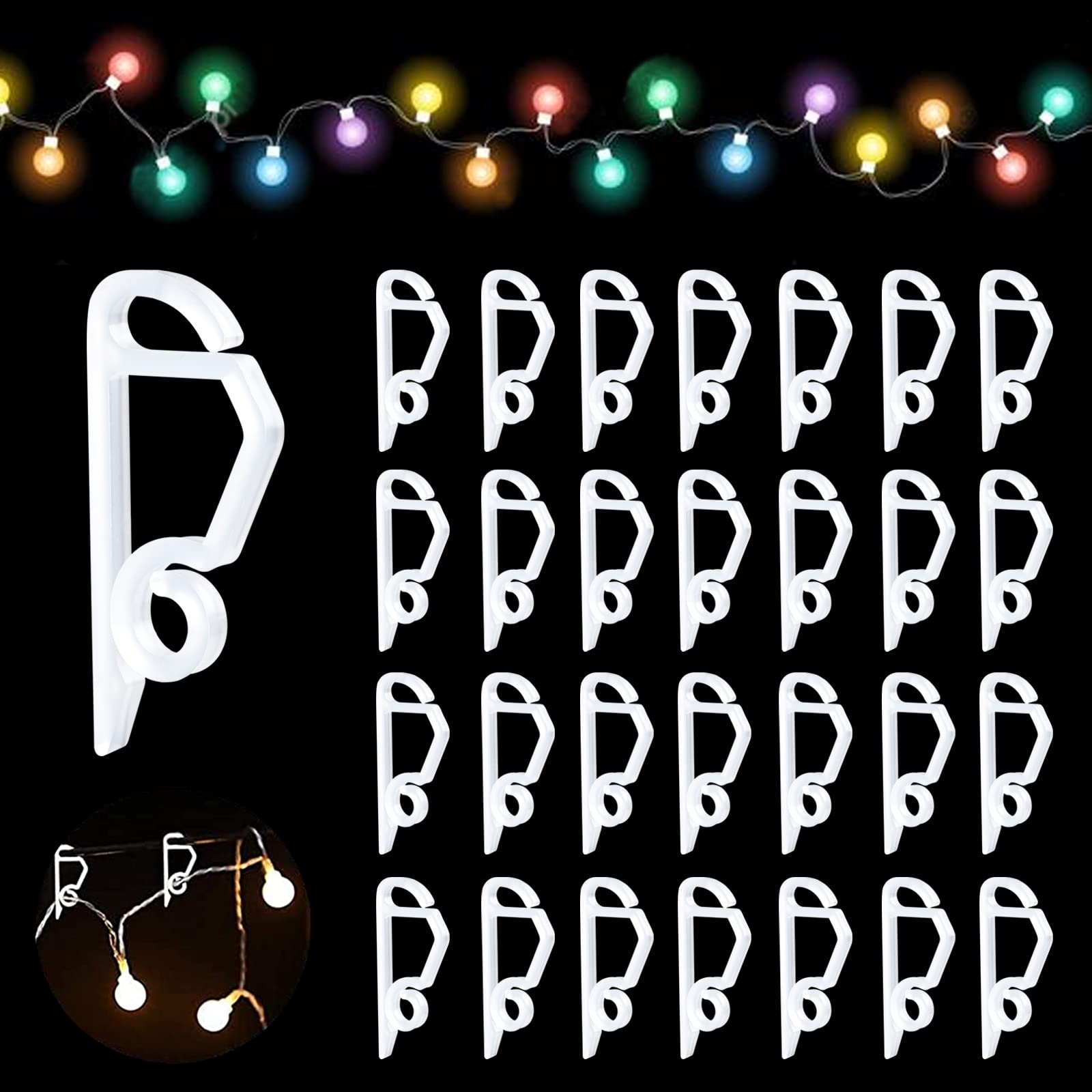 Surflyee 100 PCS Gutter Hooks for Christmas Lights, Gutter Clips for Lights, Plastic Lamp Clips for Christmas Light String Decoration, Indoor and Outdoor Universal, White, 5*2.1cm