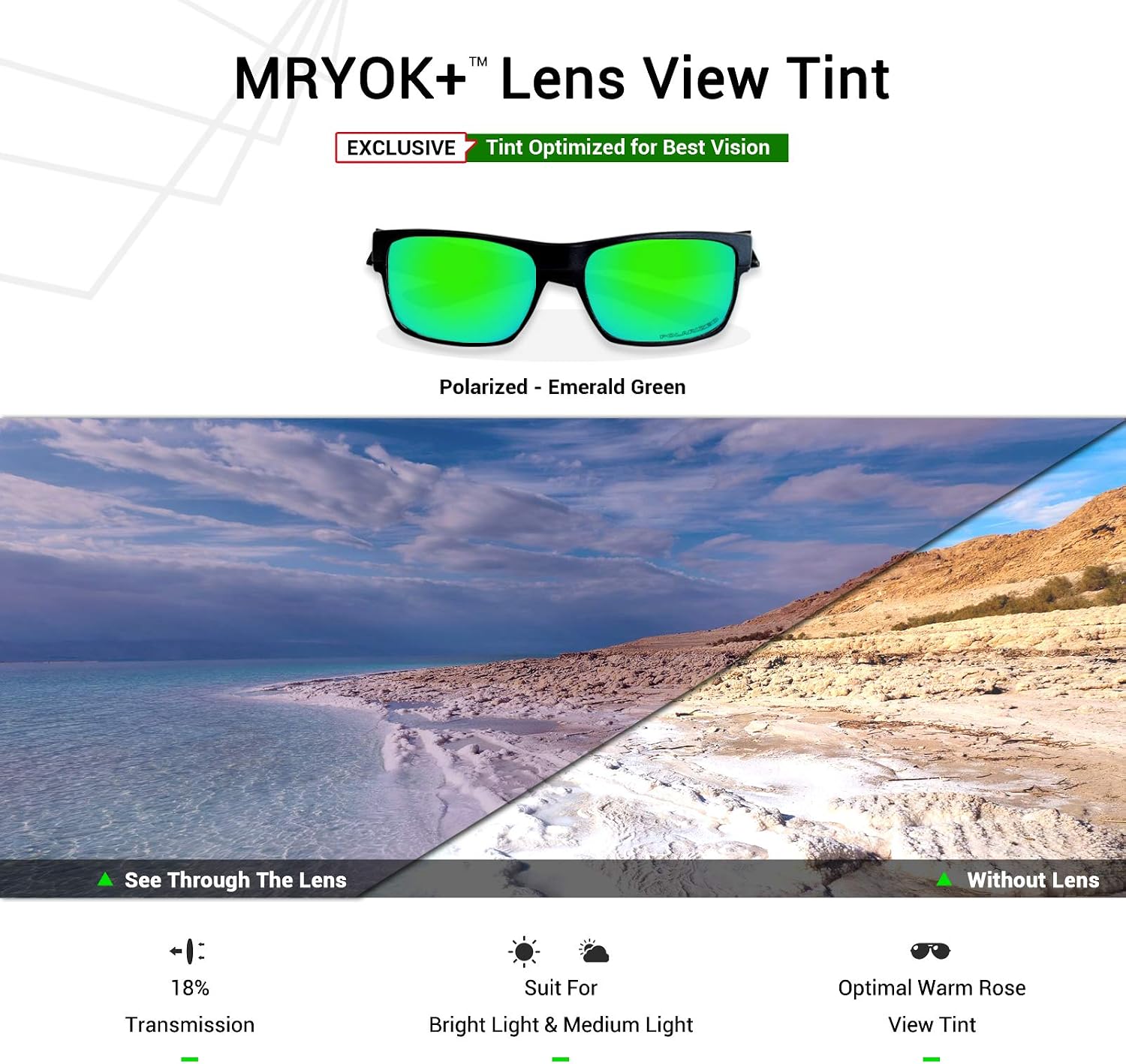 Mryok+ Polarized Replacement Lenses for Oakley Holbrook OO9102-55mm - Emerald Green, Anti-seawater Corrosion Polarized - Emerald Green - Image 5