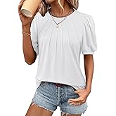 ATHMILE Womens Cute Summer Tops Puff Short Sleeve Shirts Dressy Blouses Trendy Business Casual Outfits