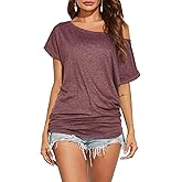 Poetsky Women's Summer Off Shoulder Shirts Casual Loose Short Sleeve Tunics Tops