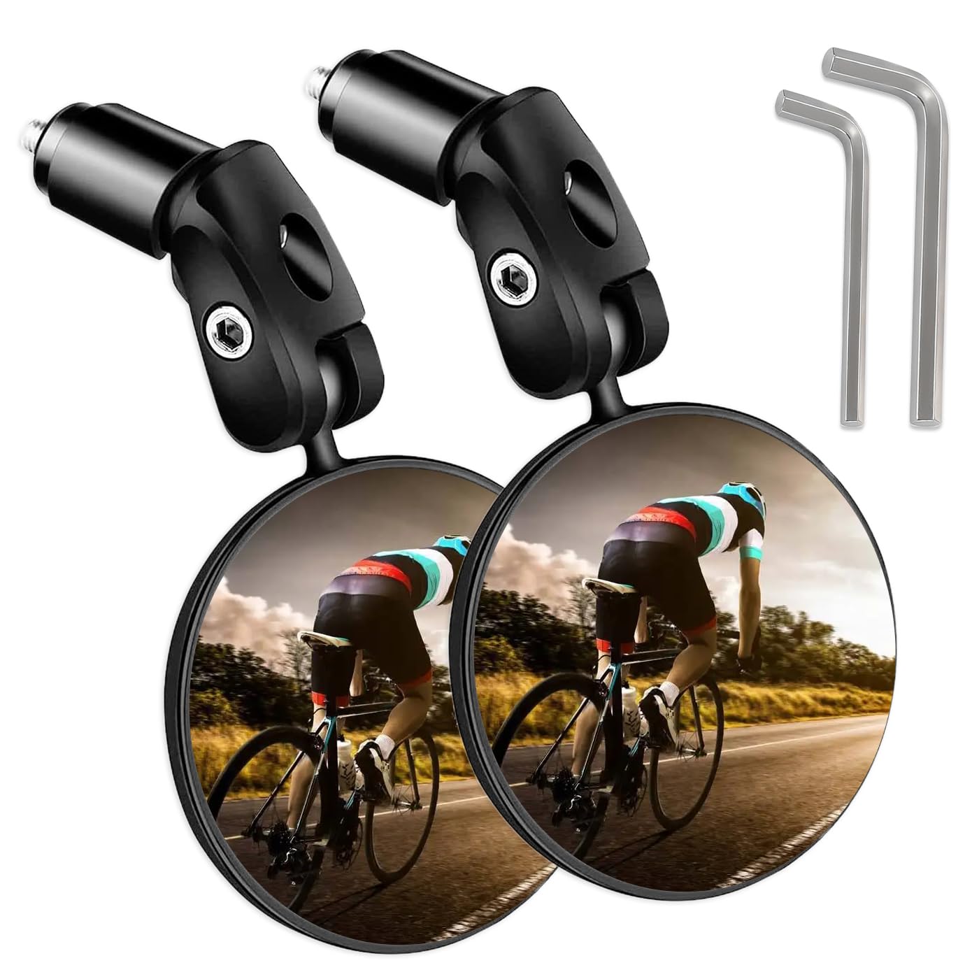 Bike Mirror, Bicycle Cycling Rear View Mirrors, Wide Angle Rear View Mirrors, 360°Adjustable Plastic Convex Mirror Bike Mirror with Rotatable Handlebar, for Inner 18-22mm Handlebar Mountain Road Bike