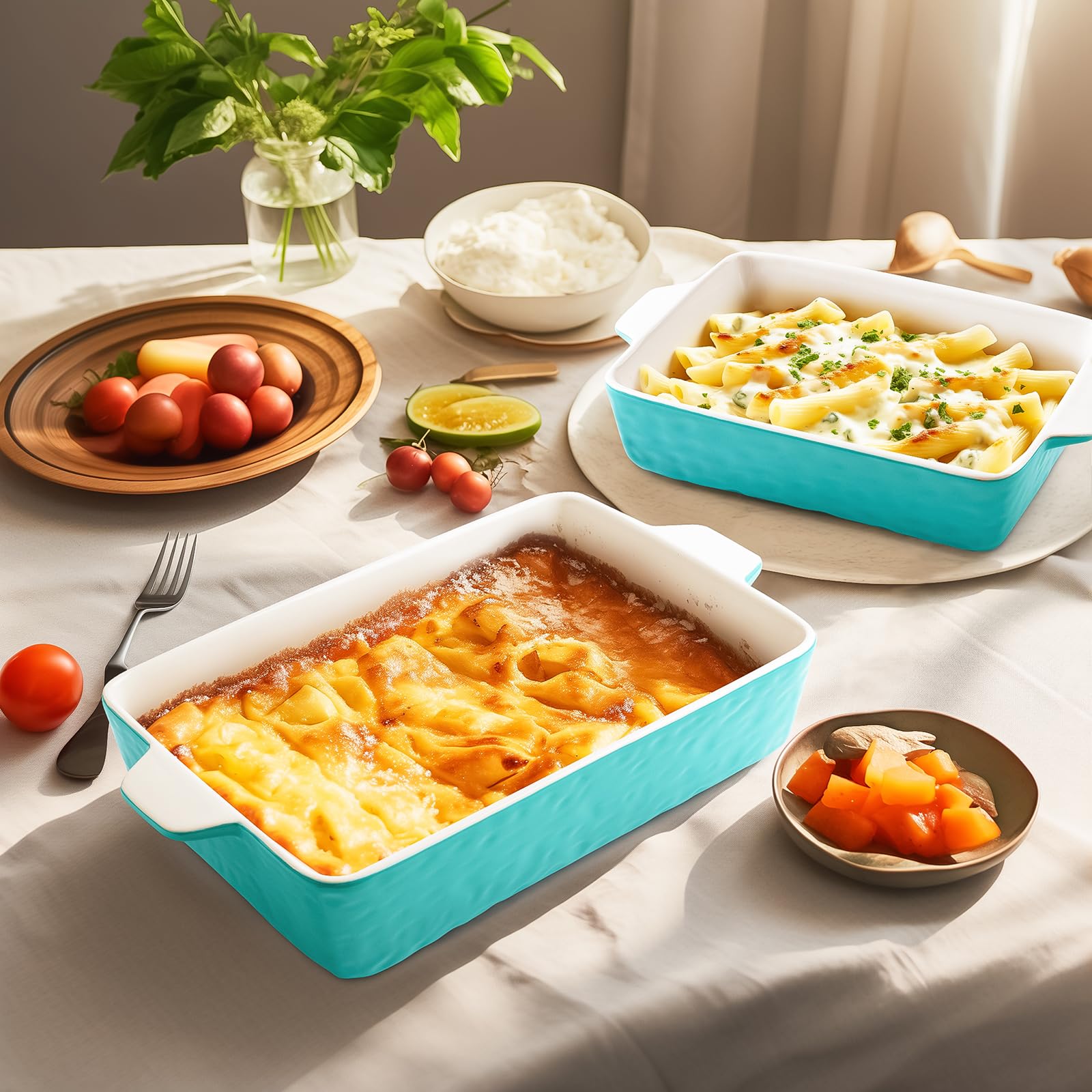 Krokori Casserole Dishes for Oven, Ceramic Baking Dishes, Lasagna Pan with Handles, Porcelain Baking Pan Deep, Bakeware for Baking, Cooking, Wedding Gift, Set of 3 (11.6