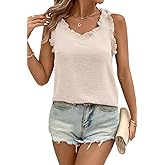 Chicyoo Womens Tank Tops V Neck Loose Fit Sleeveless Blouses Dressy Casual Layering Cami Comfort Ruffled Shirt