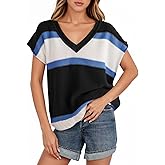 Saodimallsu Womens Cap Sleeve Sweater Vest Top Summer Color Block Loose Knit Going Out Shirts