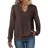 EADINVE Womens Casual Sweatshirts Long Sleeve V Neck Fleece Pullover Side With Pocket Cute Loose Fit Fall Tops 2025