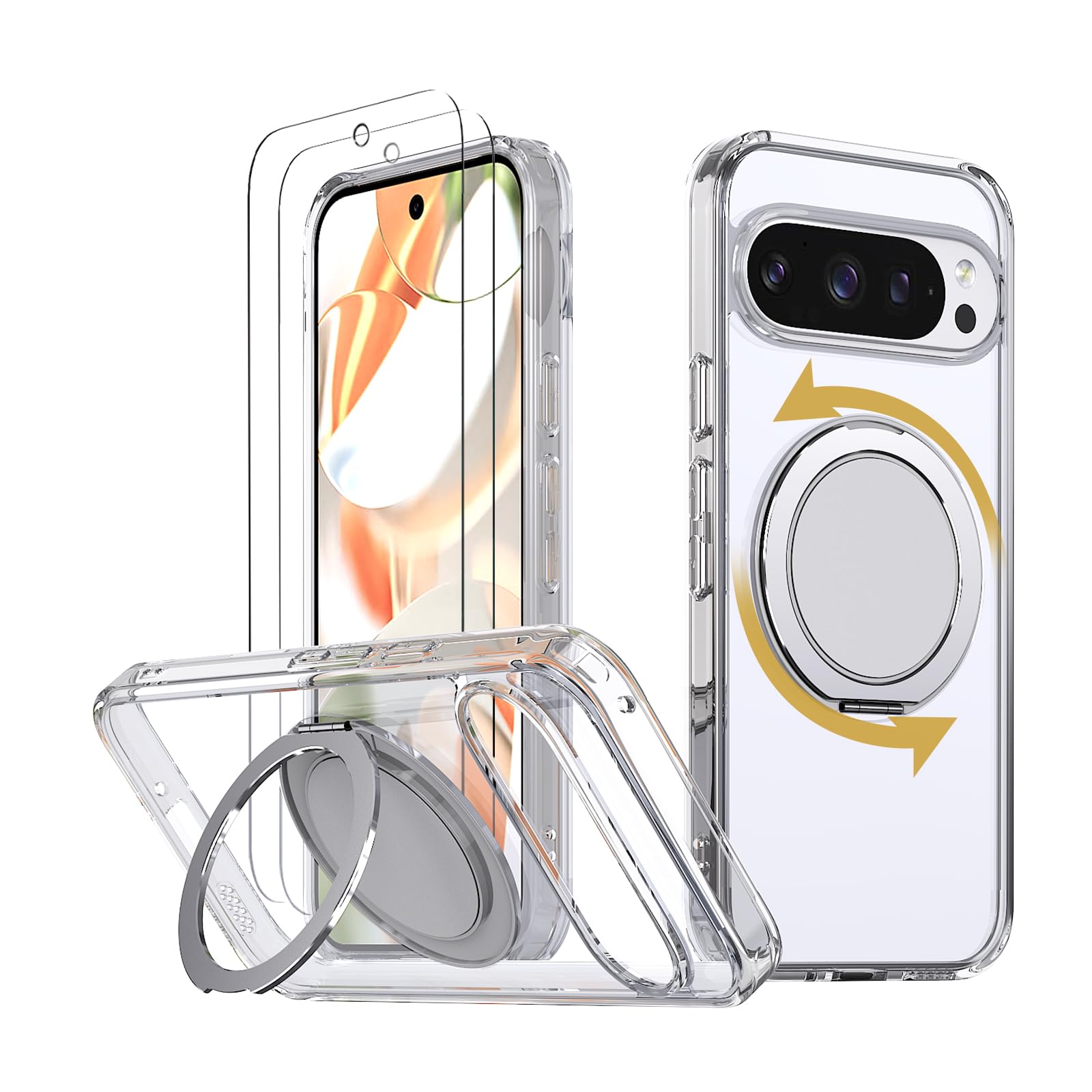 Photo 1 of HCXLYP Strong Magnetic for Google Pixel 10 / 10Pro Case with 360° Rotatable Stand [with 2 Tempered Glass Film] [Compatible with Magsafe] Military-Grade Drop Protection Case, Clear