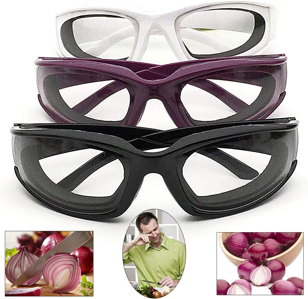 3 Pieces Onion Goggles Glasses, Anti-Fog No-Tears Kitchen Onion Glasses with Inside Sponge, Kitchen Gadget for Chopping Onion Cooking Grilling Dust-proof, Eye Protector for Women Men Cleaning Kitchen: Kitchen & Dining