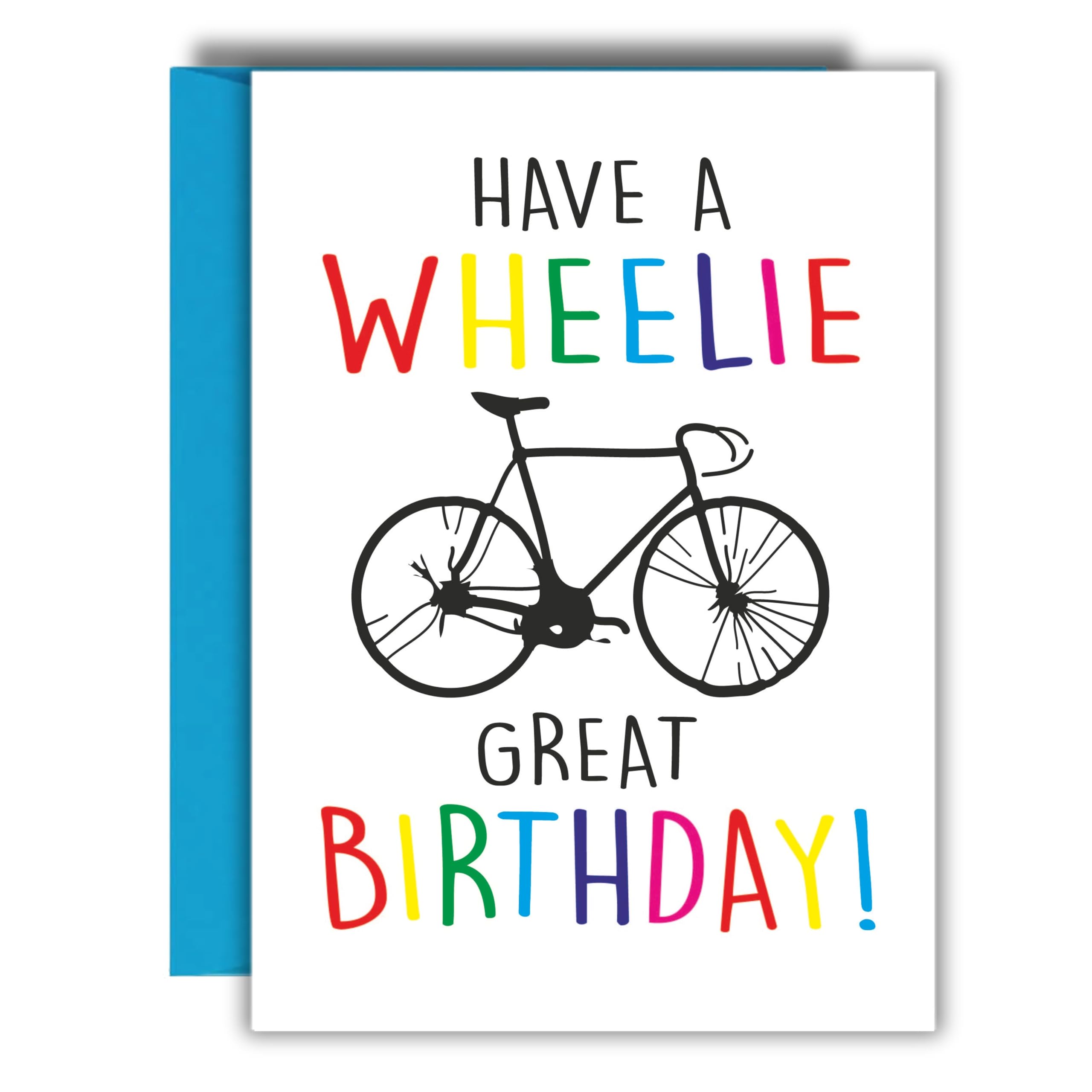 Funny Bike Birthday Card For Him Her Cyclist Friend Dad Mum Teen Pun Humour Colourful Bicycle Design Mamil Sport Wheelie - C67