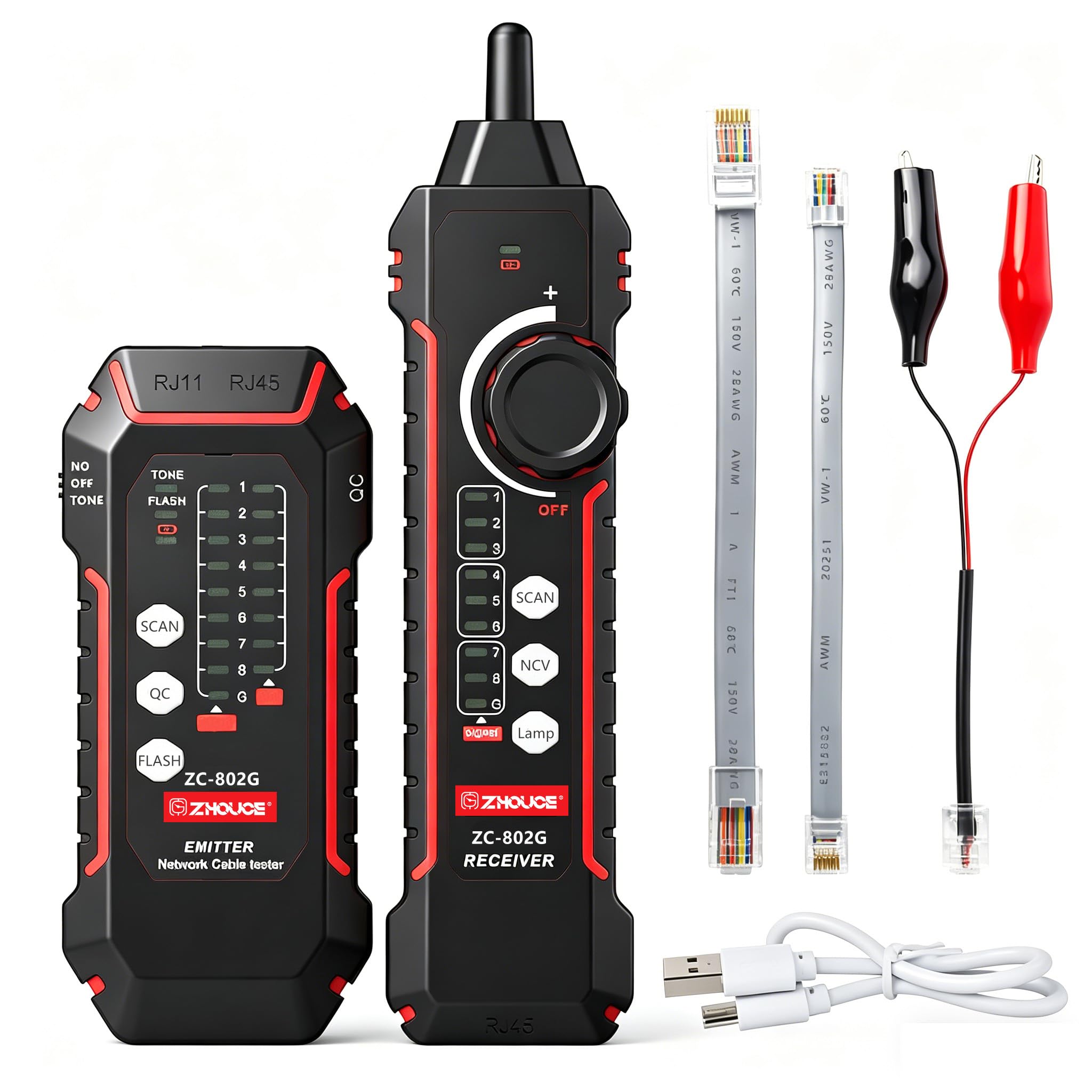 Probador de cable de red, probador de cable Ethernet RJ45 CAT5/RJ11 POE Cable Tracer