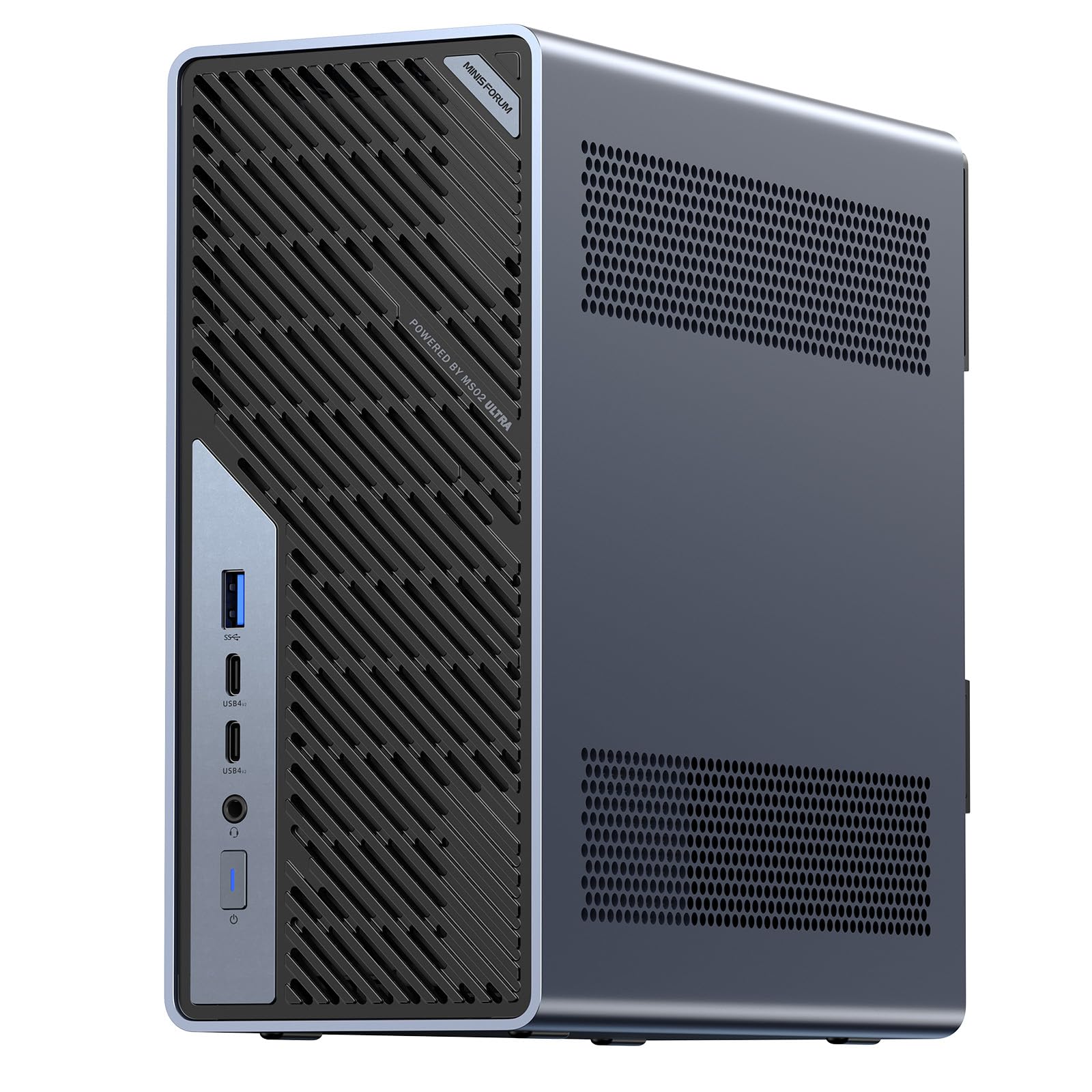 MINISFORUM MS-02 Ultra ミニワークステーション、Intel Core Ultra9 285HX、ベアボーンキットPC、256GB ECCメモリ対応、DDR5 SODIMM + 4基M.2 PCIe4.0 SSDスロット、デュアル25GbE SFP+、2.5+10GbE、vPro対応 4.8LコンパクトPC、350W内蔵電源搭載