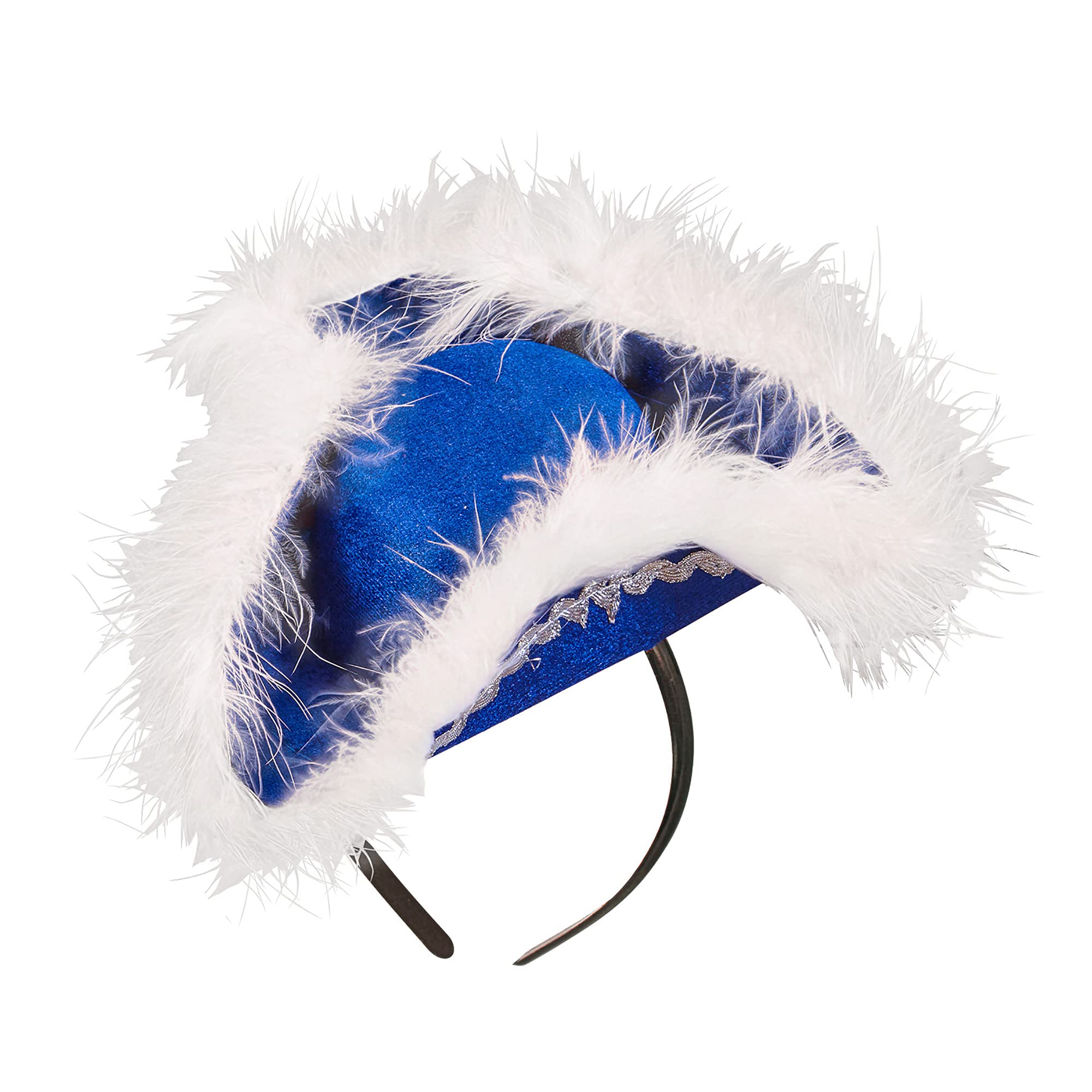 Widmann 06902 - Mini Felt Tricorne With Headband, Adult Woman, Marabou Finish, Majorette, Carnival, Theme Parties, Blue Color
