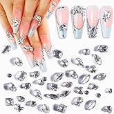 Laza 400pcs Glass Rhinestones Reflective Clear Nails Diamonds Multi Shape Nail Gems 3D Nail Art Jewels Crystal Nail Charms Mi