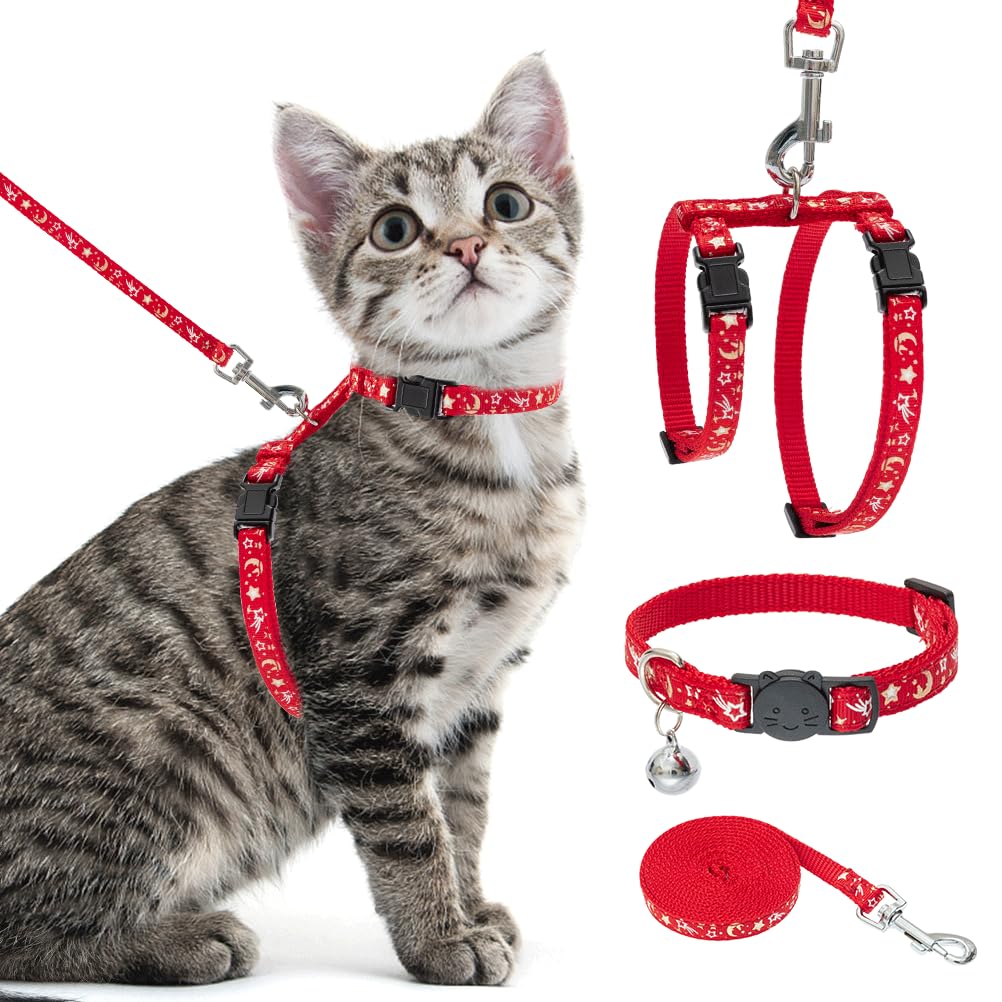 PAWCHIE Cat Harness with Leash and Collar Set - Escape Proof Adjustable Cat Harness Glow in The Dark for Kitty Outdoor Walking