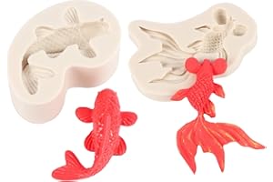 Fewo 2 Pack 3D Japanese Koi Fish Goldfish Cake Fondant Molds Carp Silicone Mold for Making Sugar Craft Gum Paste Chocolate Mini Soap Polymer Clay Resin Cupcake Decoration Supplies