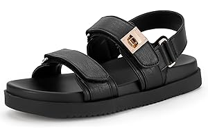 FITORY Women's Flat Sandals Classic Adjustable Double Strap with Cushioned Footbed for Summer Size 6-11
