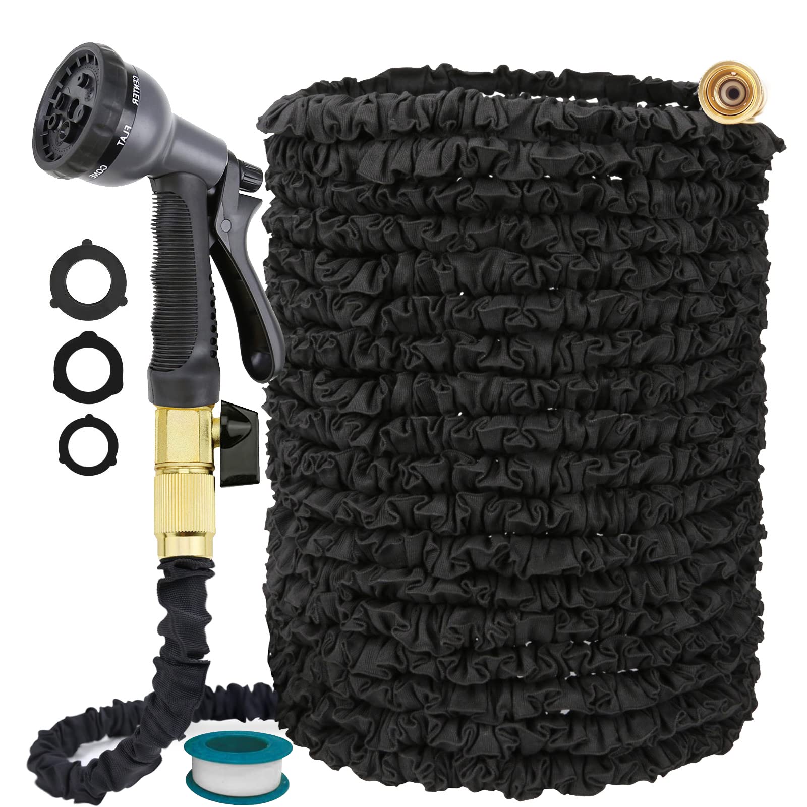 JAMIEWIN 100FT Garden Hose Pipe - Expandable Flexible Hosepipes for Garden 8 Nozzle Spray 1/2“&3/4” Connector Extendable Hose Pipes with Solid Brass Fittings