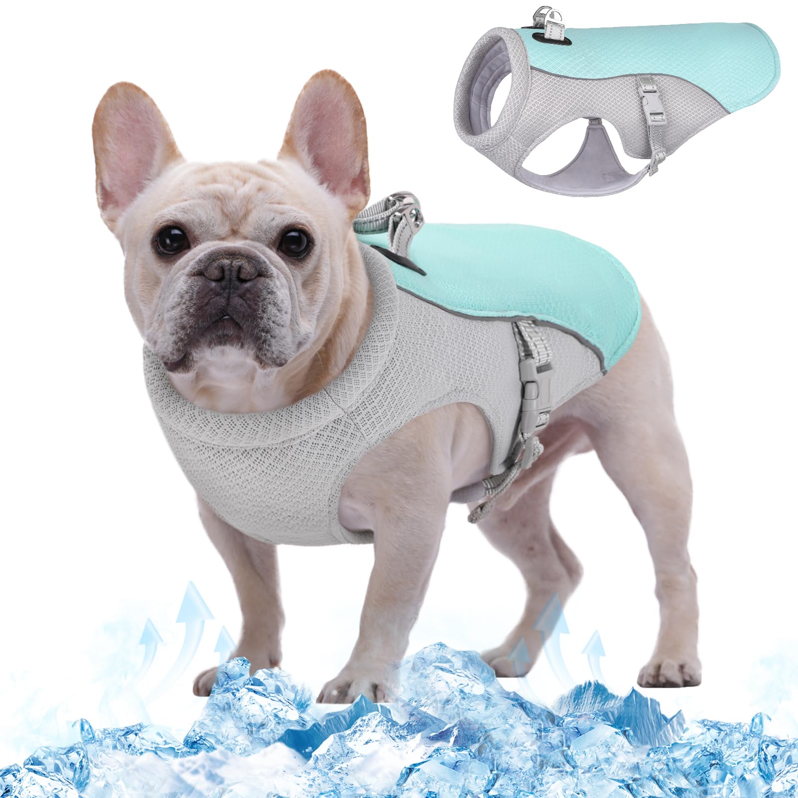Kuoser Dog Cooling Vest - Evaporative Pet Jacket With Reflective Safety Features, Sun-Proof Harness for Activity, Blue