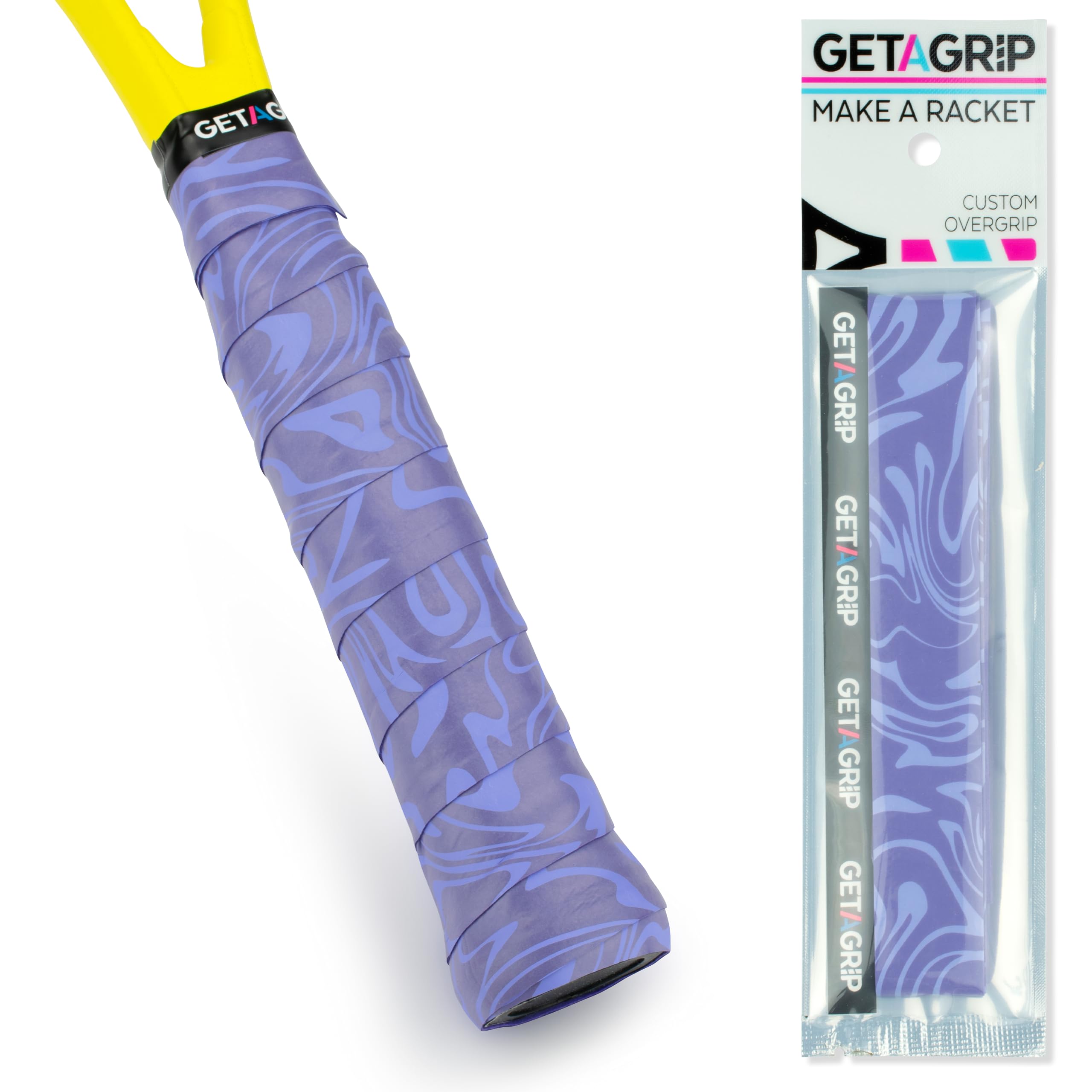 GET A GRIP - Custom Tennis Racket Grip Tape - Anti-Slip/Quick-Drying Tennis Overgrips - Precut Badminton Racket Grip with Finishing Tape - Squash Racket Grip Tapes (Purple Haze, 1) — image 1