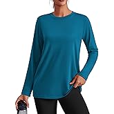 PINSPARK Workout Tops for Women Long Sleeve Yoga Shirts Crew Neck Athletic Top Loose Fit for Running Gym Hiking
