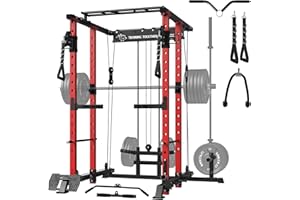 Mikolo Power Cage, 1500lbs Power Rack with LAT PullDown and Cable Crossover System, Squat Rack with Pulley System, Weight Cage for Home Gym with Training Attachments