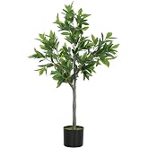 HOMCOM Artificial Laurel Tree, 3FT, with Flocked Soil, Green | 345 PEVA Leaves, Fake Tree, Potted Fake Plant, For Home or Office Decor