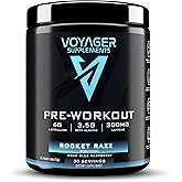 Voyager Pre-Workout Rocket Razz – Creatine-Free Powder w/L-Citrulline, Beta-Alanine, Caffeine – Supports Energy, Endurance & Focus – 30 Servings – No Artificial Fillers – GMP Certified
