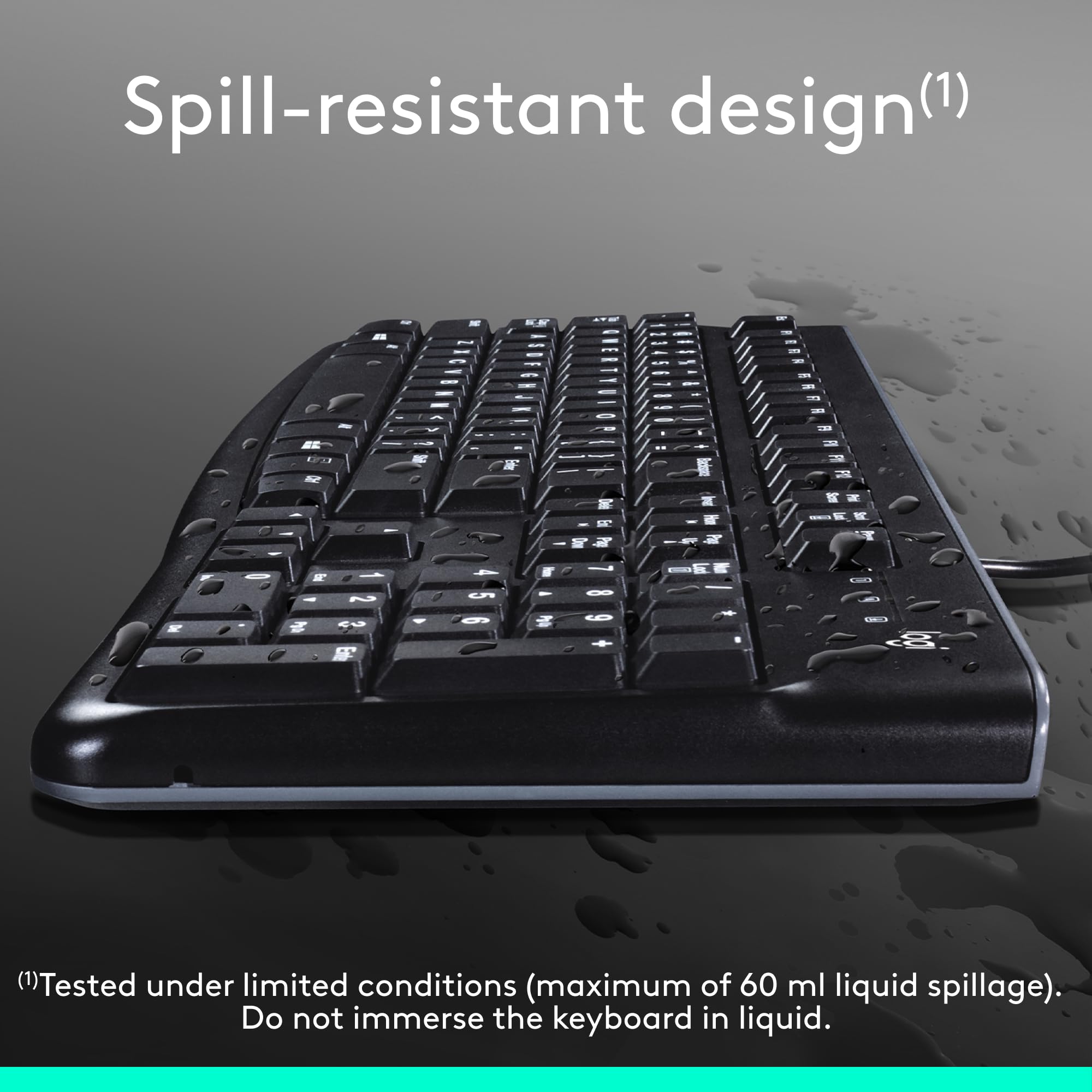 Logitech K120 Wired Keyboard for Windows, USB Plug-and-Play, Full-Size, Spill-Resistant, Curved Space Bar, Compatible with PC, Laptop, QWERTY UK English Layout - Black