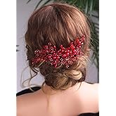 Kercisbeauty Red Crystal Beads Hair Comb Wedding Bridal Boho Slide Comb Brides Bridesmaid Gift Headpiece Prom Hair Accessory Vintage Hair Jewelry