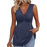 JUSTFASHIONNOW Womens Twist Front Babydoll Tank Tops Summer V Neck Sleeveless Shirts 2026 Dressy Trendy Peplum Tops