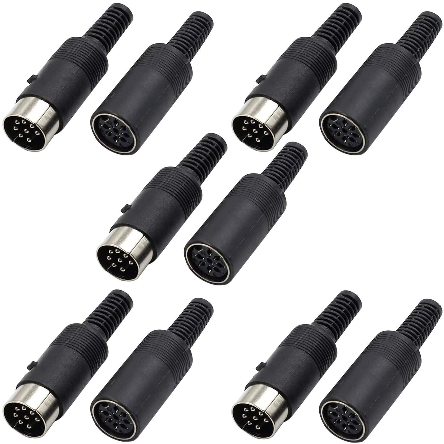 RUNCCI-YUN 10pcs 8 Pin DIN Connector，DIN Panel Mount Connector，DIN Male to Female Audio Connector，for AV audio and video equipment Chassis Cable Solder Connector（Black）