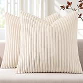 Simmore Fall Soft Cream White Flannel Throw Pillow Covers 18X18 Set of 2 | Decorative Plush Fluffy Modern Farmhouse Double-Si