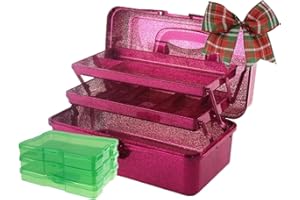 JORIACRAFT Craft Supply Organizers and Storage, 3-Layers Folding Glitter Plastic Craft Organizer, Portable & Multipurpose Craft Box Organizer for Medicine, Sewing Organizer, Nail, Art Supplies (Glitter-purple)