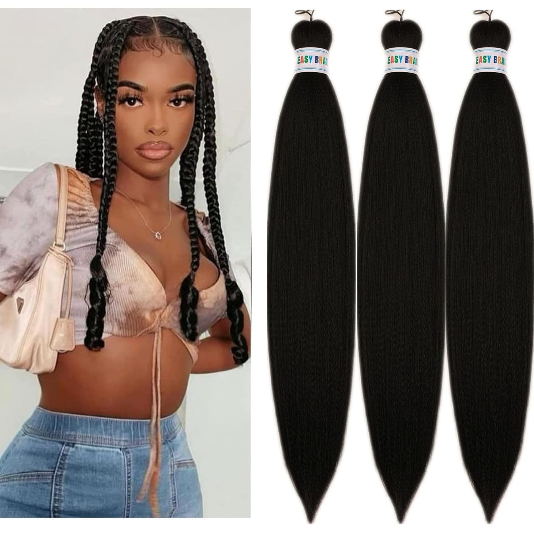 Photo 1 of Black Braiding Hair Pre stretched Natural Yaki 1b Ez Braid Braiding Hair