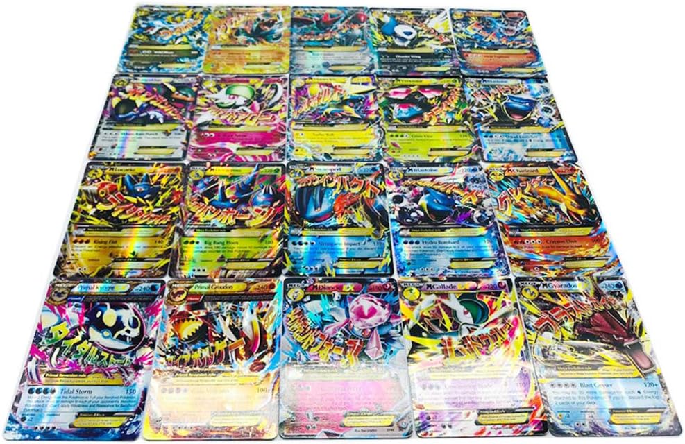 100 Cards TCG Style Card Holo EX Full Art,60 EX Cards, 20 Mega EX Cards, 20 GX Cards 1 Energy Card (A)