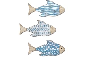 Putuo Decor 3 Pcs Wooden Fish Wall Decor - Beach Nautical Coastal Theme Fish Wall Sculpture - Lake House Ocean Decor - Vintage Ornaments for Home Bathroom Bedroom