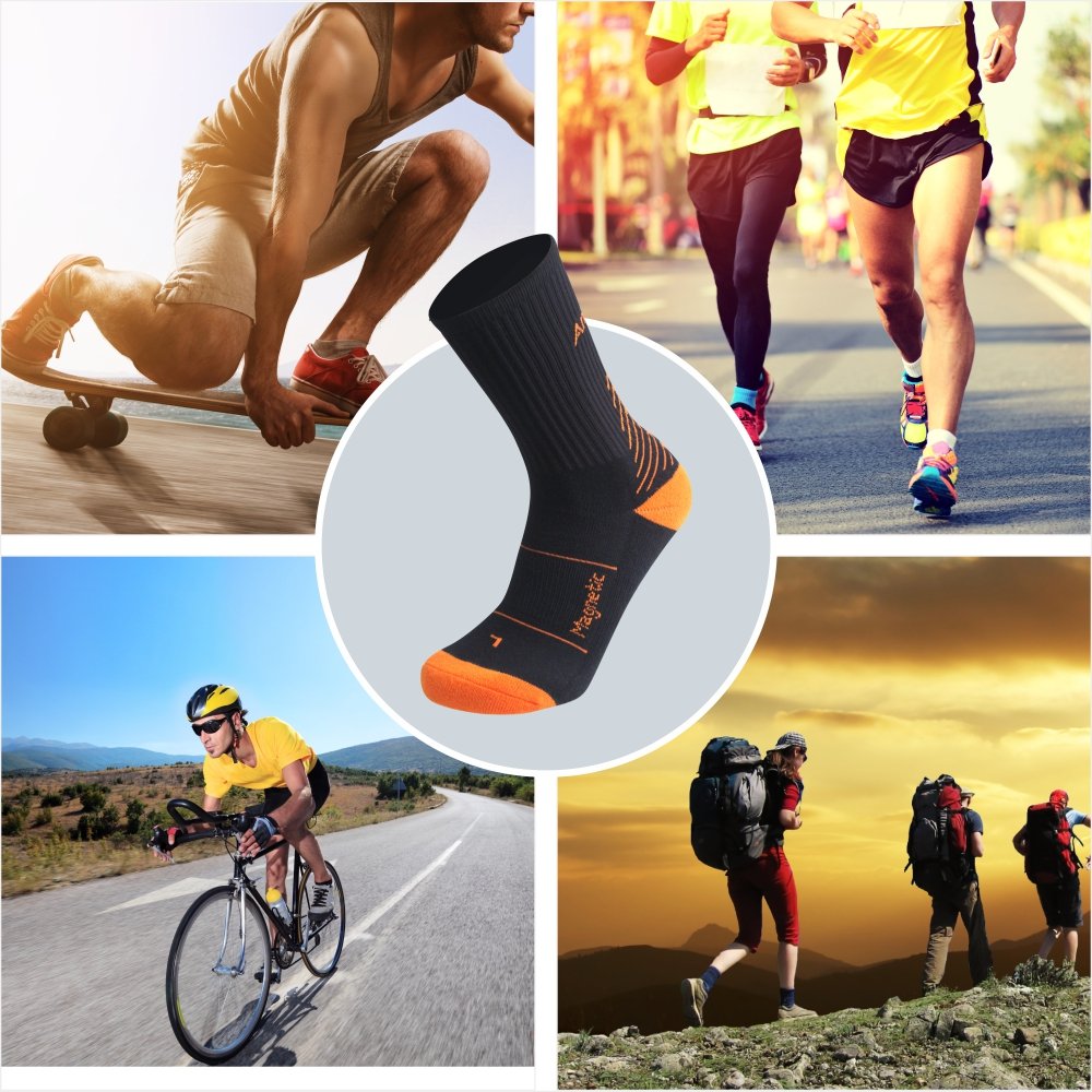 IMITOR Calcetines de Senderismo para Hombre y Mujere Algodón Transpirable Calcetines de Trekking Calcetines Térmicos para Actividades al Aire Libre Ciclismo Correr Escalar 3 Pares (Negro Naranja)