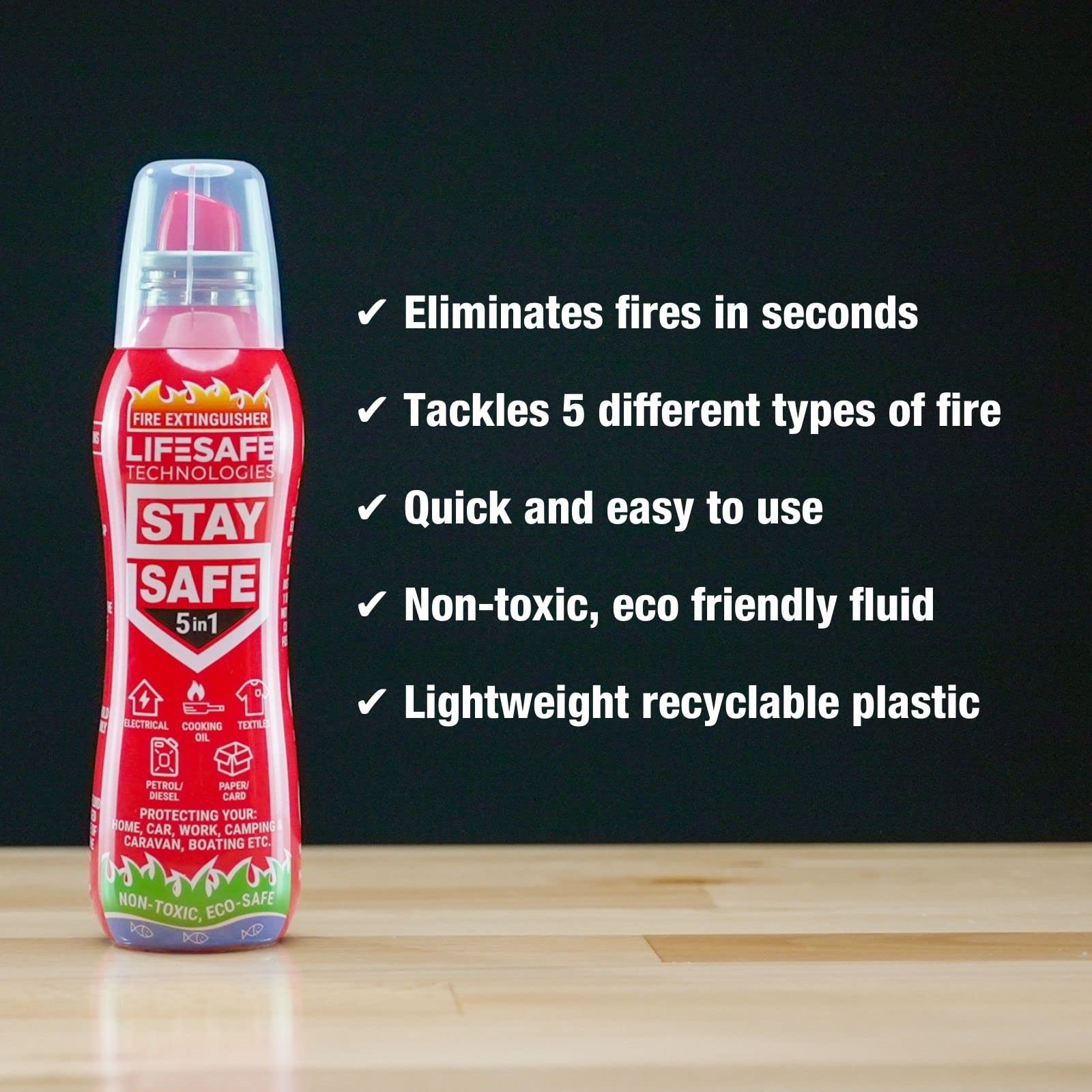 thumbnail image 2 of LifeSafe StaySafe All-in-1 Portable Fire Extinguisher Spray – For Home, Car, Travel – 335200US-A 2 of 3