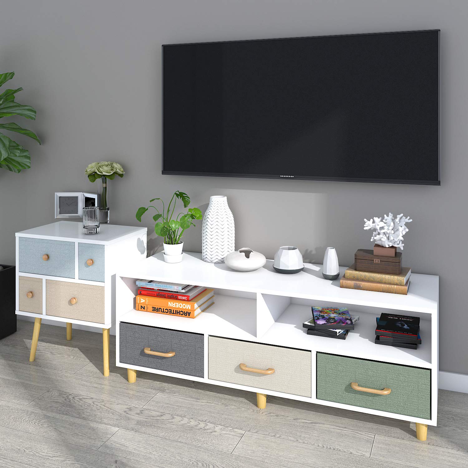 Lifewit Wood TV Stand TV Storage Console Contemporary Entertainment