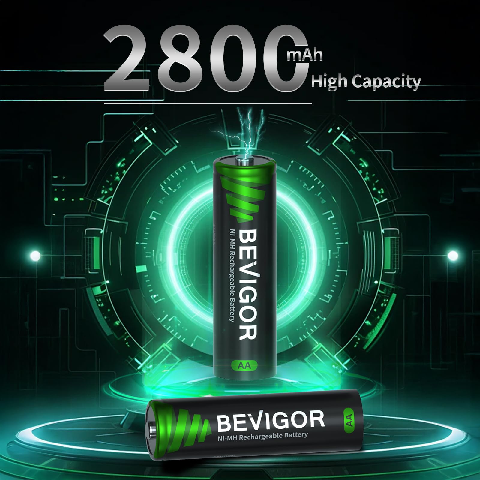 BEVIGOR AA Rechargeable Batteries 16 Pack, 2800 mAh High Capacity and Low Self Discharge, 1.2V Ni-MH Double AA Rechargeable Batteries