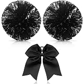 Hanaive 3 Pcs Cheerleading Pom Poms Large | Cheerleader Hair Bow, Metallic Cheer Pompoms for Sports Event, Cheer Team Spirit Supplies, Sports Gear for Dance Performance