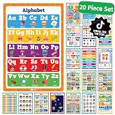 Educational Learning Posters for Toddlers 1-3 - Wall Art Poster Board Chart | 20pc Waterproof & Tear-Proof PVC Plastic Poster