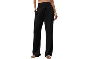hellobaby Women's Cotton Linen Wide Leg Pants Summer High Waist Palazzo Pants Casual Lounge Trousers with Pockets