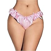 SHENHE Women's Sexy Ruffled Mesh Thong Low Rise Binding Trim Bow Cheeky Panty Tanga