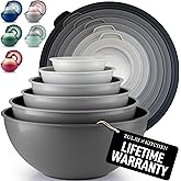 Zulay Kitchen 12 Piece Plastic Nesting Mixing Bowls with Lids - Colorful Microwave & Freezer Safe Gray Ombre Set