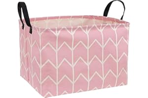 HUAYEE Pink Rectangular Storage Bin Shelf Basket Canvas Fabric Toy Box,Waterproof Coating Nursery Hamper with Handles,Gift Basket for Home,Office,Clothes,Books(Pink)