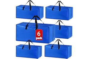 ACNUSIK 6 Pack Heavy Duty Extra Large Moving Bags Storage Tote - Strong Handles& Backpack Straps - Space Saving Storage Bags Alternative to Moving Boxes and Bins,Compatible with Ikea Frakta Cart, Blue